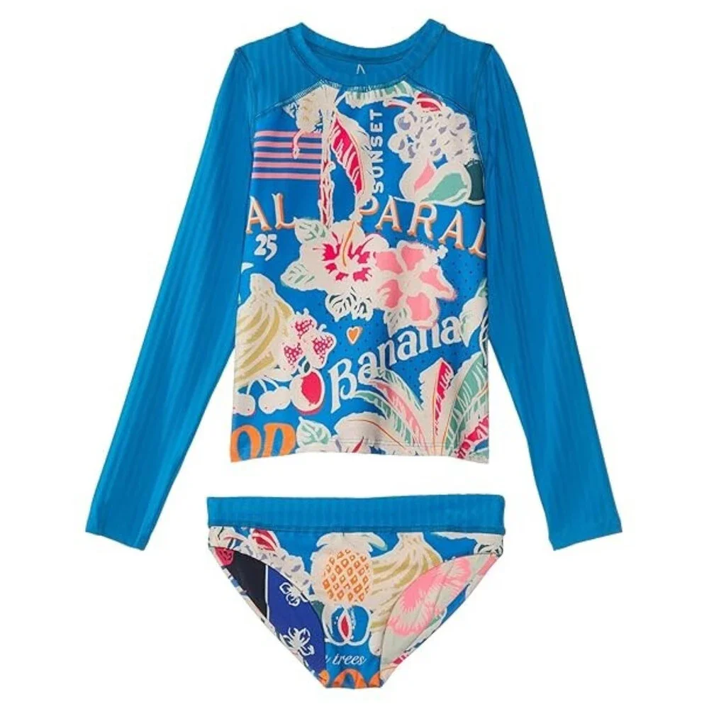Maaji Odyssey Rash Guard Set Girls 12 Tropical Bliss Stretch Swimwear KFC1241
